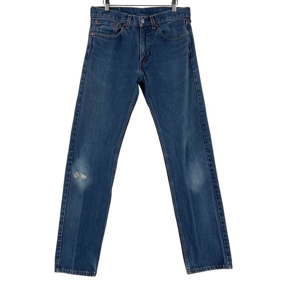 Levis 505 Reg Fit Mens Jeans 32x34 (30x31) Blue Straight Leg Zip Fly Distress